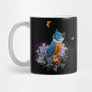 Funny cute birdkitten with flowers in the night Mug